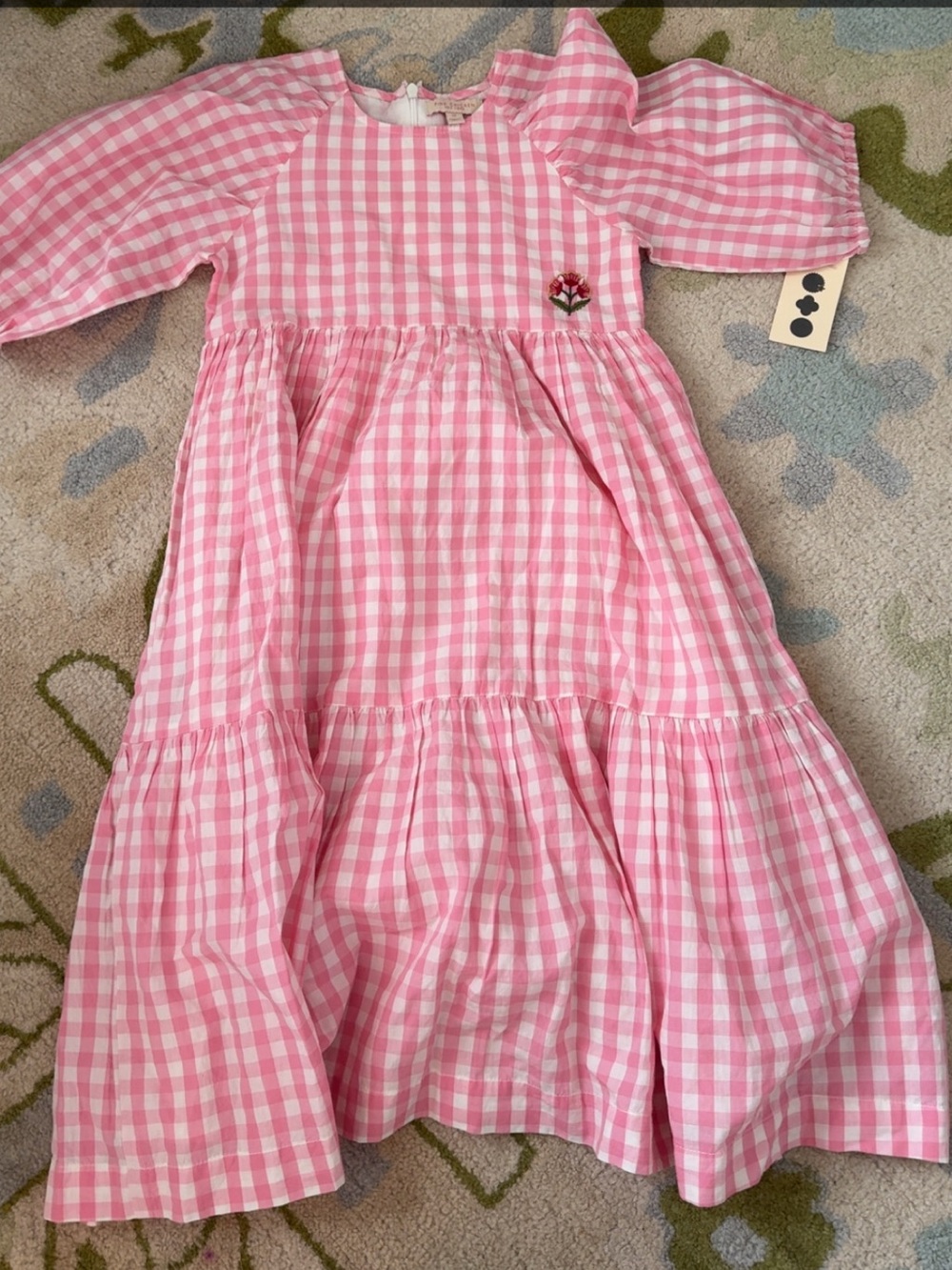 Pink Chicken Pink Gingham Tiered Dress with Ruffle Shoulder